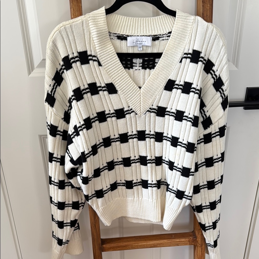 L’Academie Evran Check Sweater in Black and White